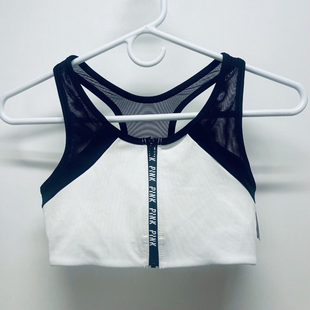 PINK Victoria's Secret Sport Bra Sz S/P Women’s White & Black Ultimate Unlined - Picture 2 of 9
